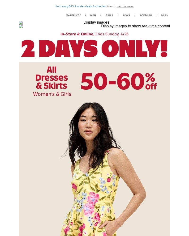 Screenshot of email sent to a Old Navy Newsletter subscriber