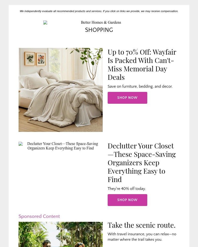 Screenshot of email sent to a Better Homes and Gardens Newsletter subscriber