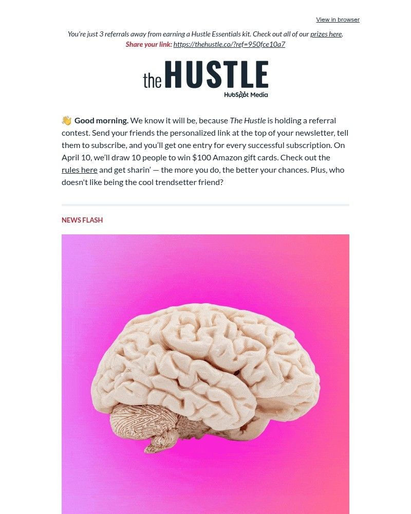 Screenshot of email sent to a The Hustle Newsletter subscriber