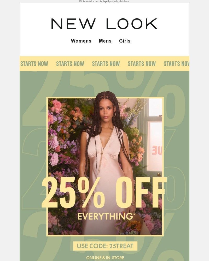Screenshot of email sent to a New Look Newsletter subscriber