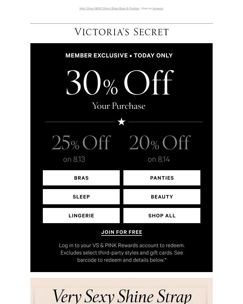 Screenshot of email sent to a Victoria's Secret Newsletter subscriber