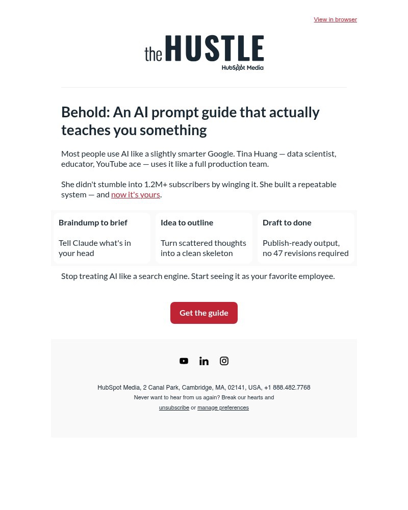 Screenshot of email sent to a The Hustle Newsletter subscriber