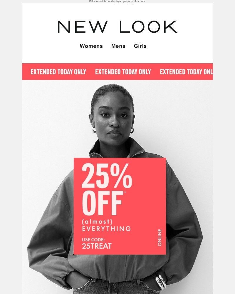Screenshot of email sent to a New Look Newsletter subscriber