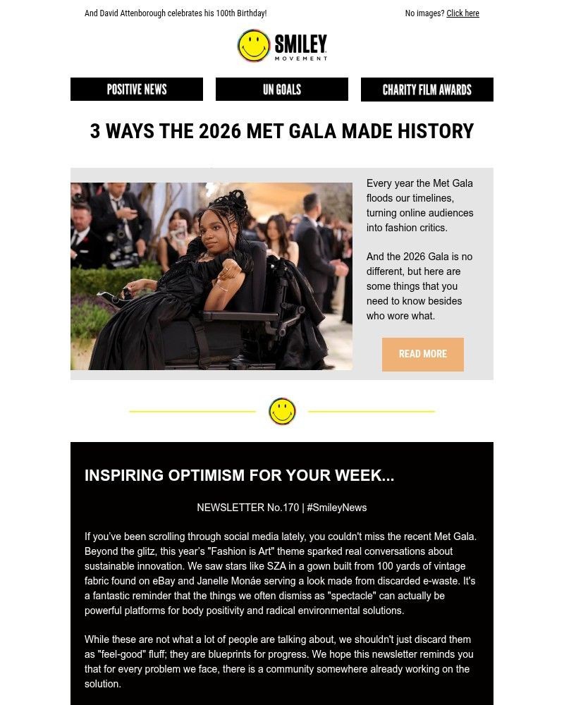 Screenshot of email sent to a Smiley Movement Newsletter subscriber