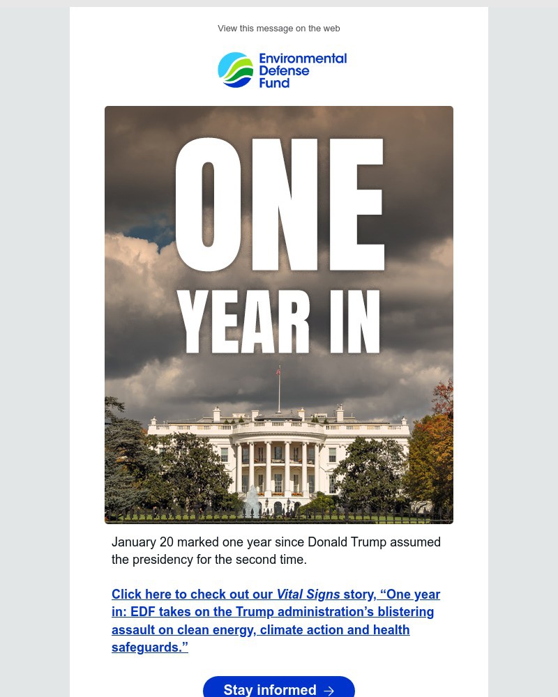 Screenshot of email sent to a Environmental Defense Fund Newsletter subscriber