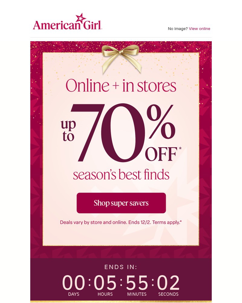 Screenshot of email sent to a American Girl Newsletter subscriber