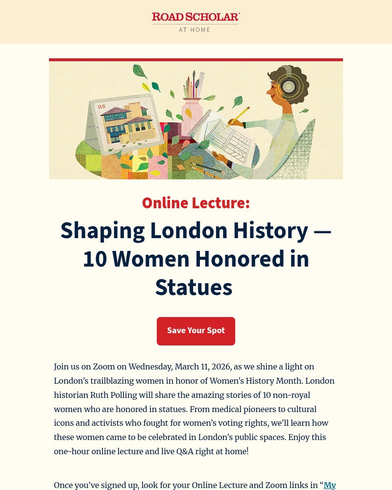 Screenshot of email sent to a Road Scholar Newsletter subscriber