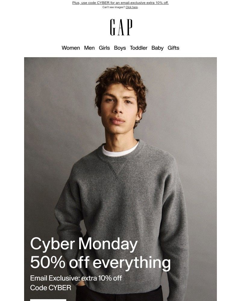 Screenshot of email sent to a Gap Newsletter subscriber