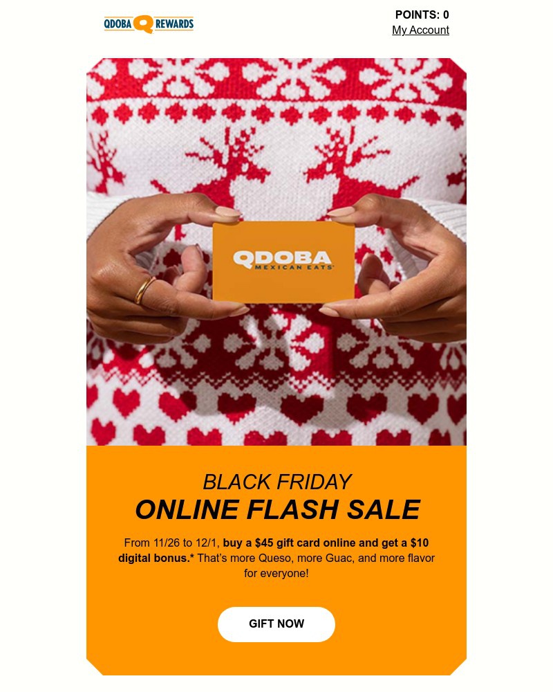 Screenshot of email sent to a Qdoba Registered user