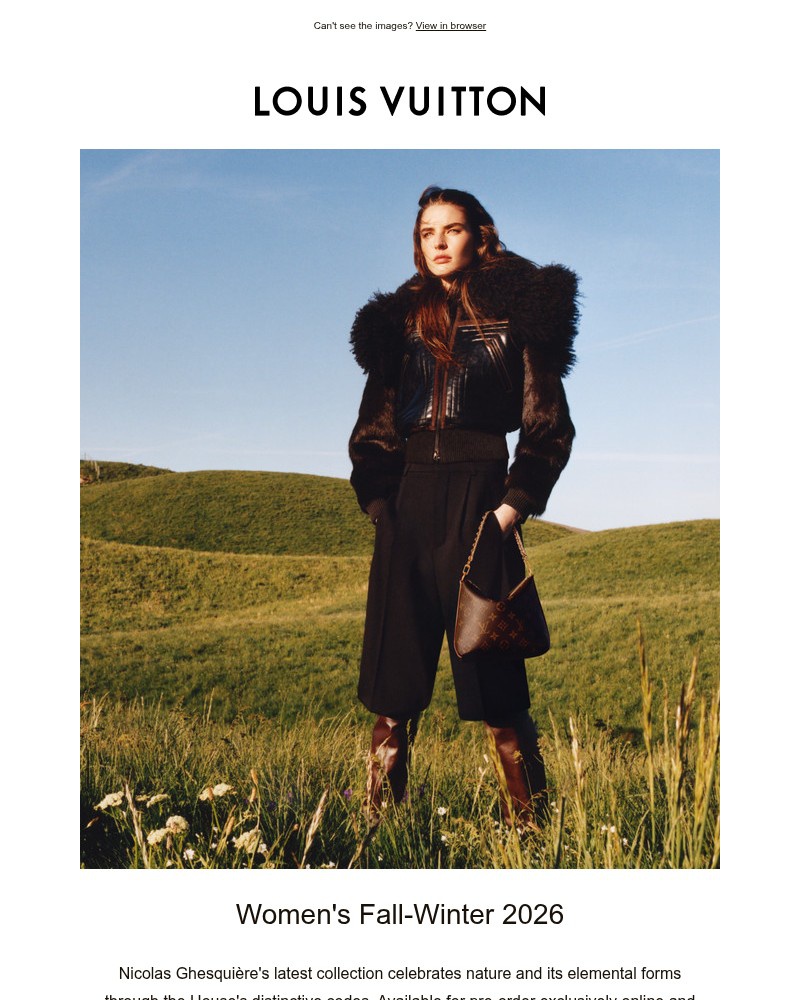 Screenshot of email with subject /media/emails/online-pre-order-womens-fall-winter-2026-47814b-cropped-ca6c5c79.jpg