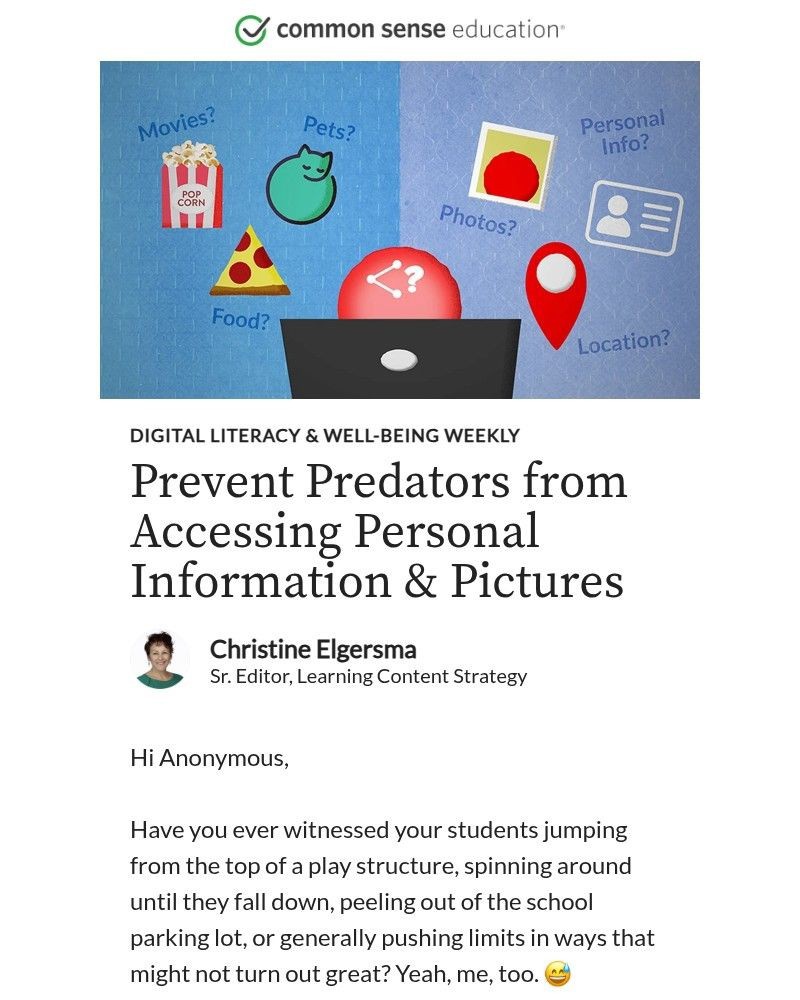 Screenshot of email sent to a Common Sense Newsletter subscriber