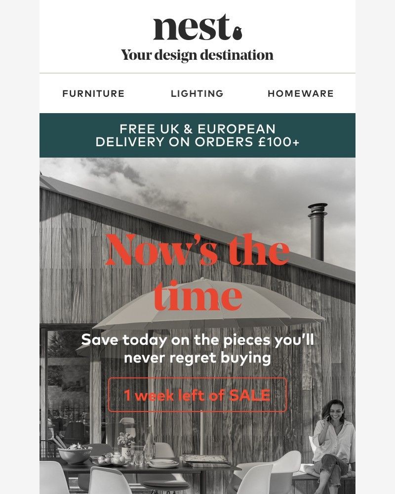 Screenshot of email sent to a Nest Furniture Cart abandoner