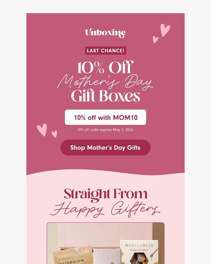 Screenshot of email sent to a Unboxme Newsletter subscriber