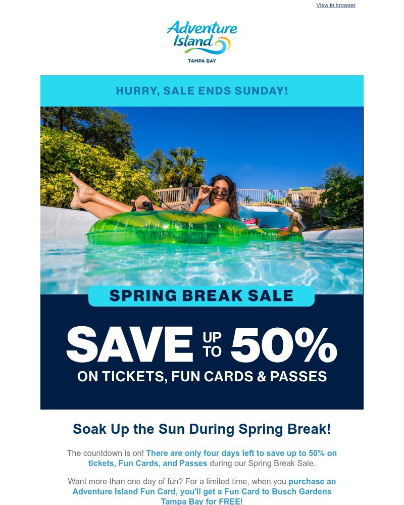 Screenshot of email sent to a Busch Gardens Newsletter subscriber