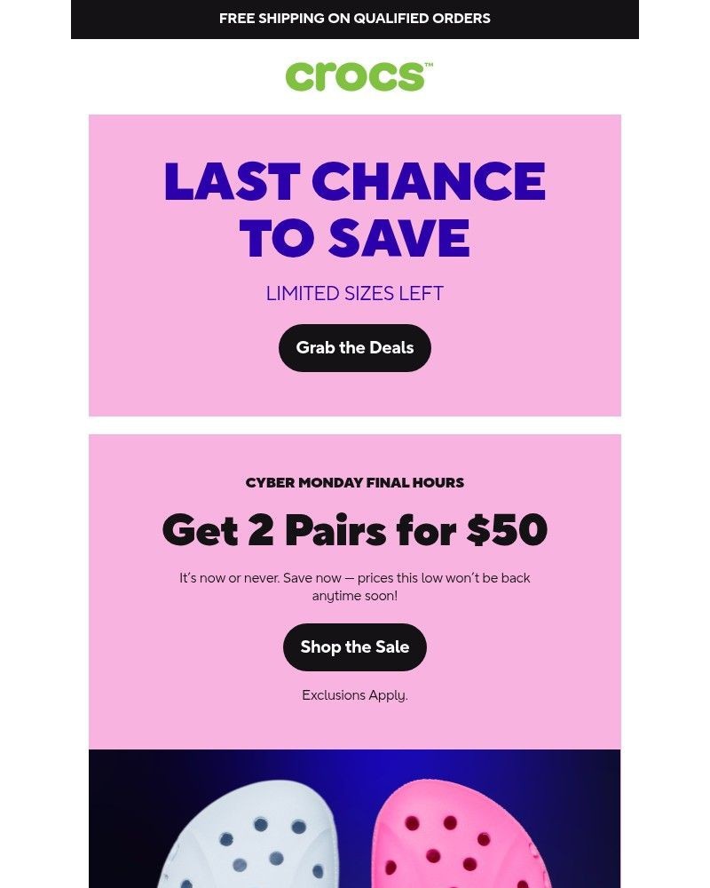 Screenshot of email sent to a Crocs Newsletter subscriber