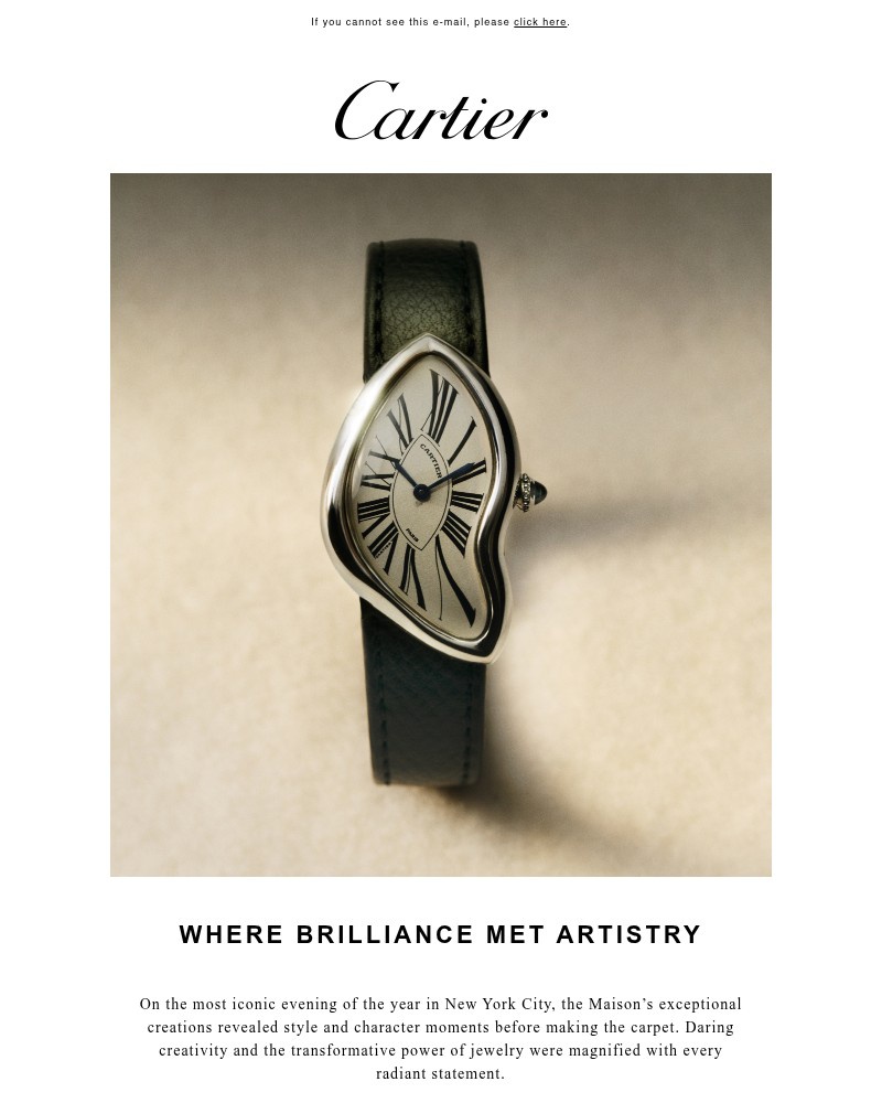 Screenshot of email sent to a Cartier Newsletter subscriber