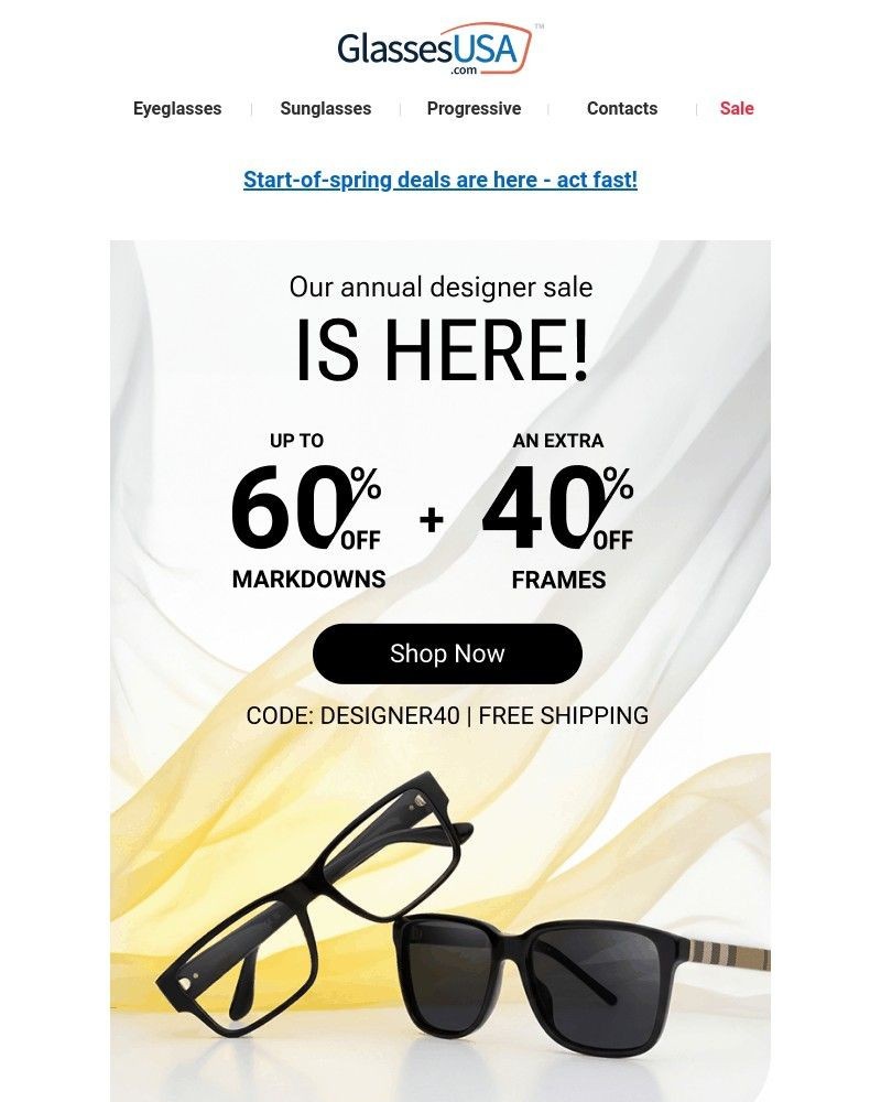 Screenshot of email sent to a Glasses USA Newsletter subscriber