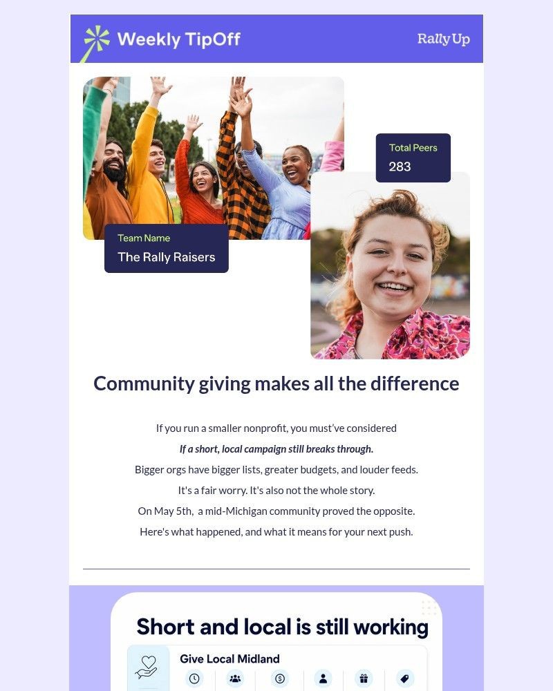 Screenshot of email sent to a RallyUp Newsletter subscriber