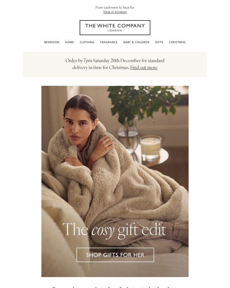 Screenshot of email sent to a The White Company Cart abandoner