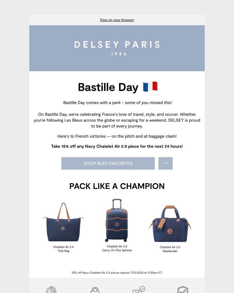 Screenshot of email sent to a Delsey Paris Newsletter subscriber