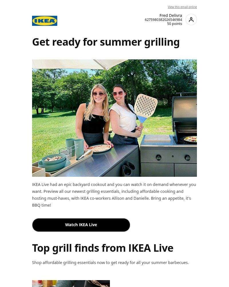 Screenshot of email sent to a Ikea Registered user