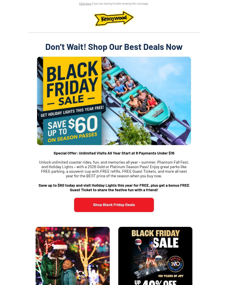 Screenshot of email sent to a Kennywood Newsletter subscriber