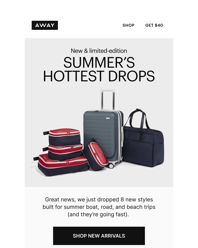 Screenshot of email sent to a Away Newsletter subscriber