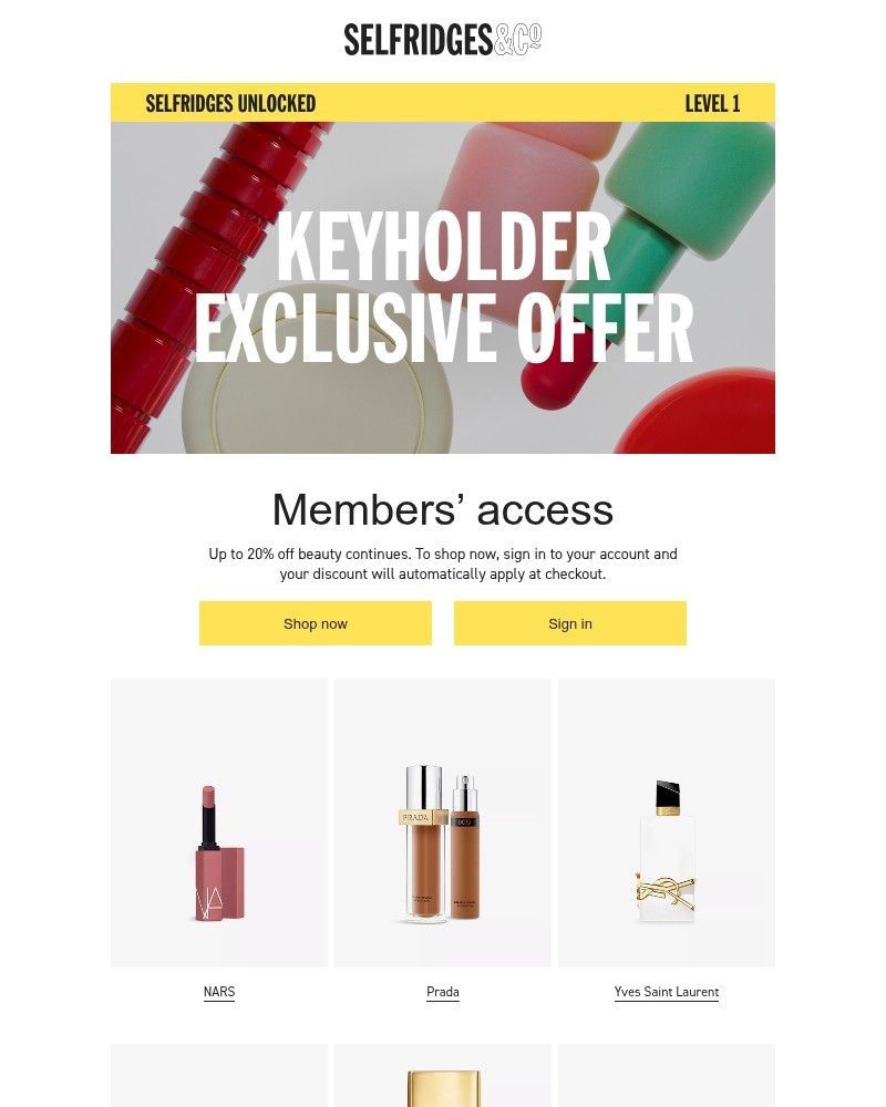 Screenshot of email sent to a Selfridges Newsletter subscriber