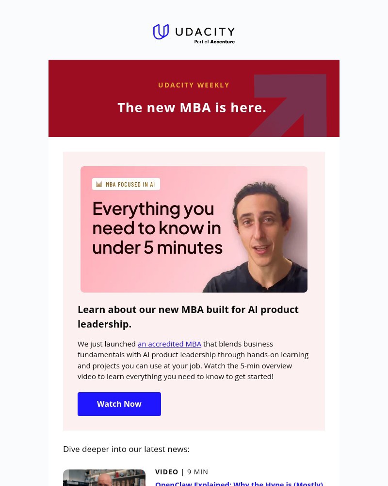 Screenshot of email sent to a Udacity Registered user