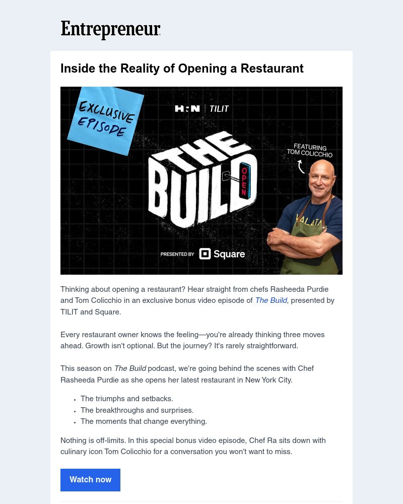 Screenshot of email sent to a Entrepreneur Newsletter subscriber