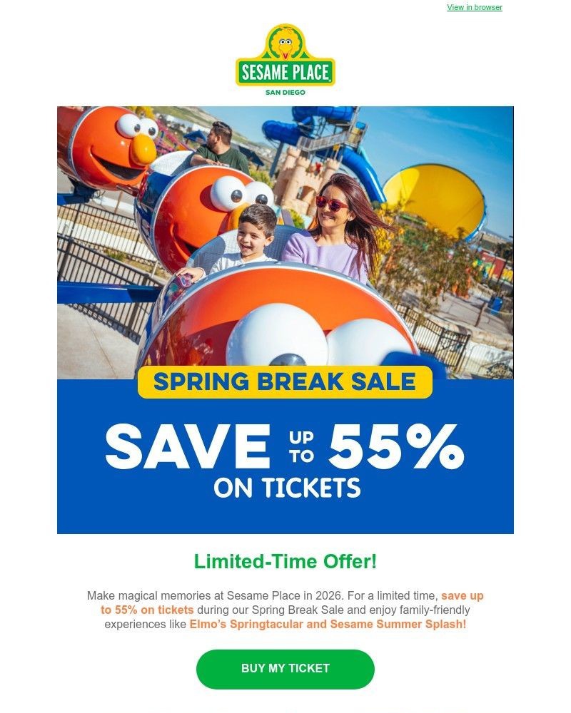 Screenshot of email sent to a Sea World Newsletter subscriber