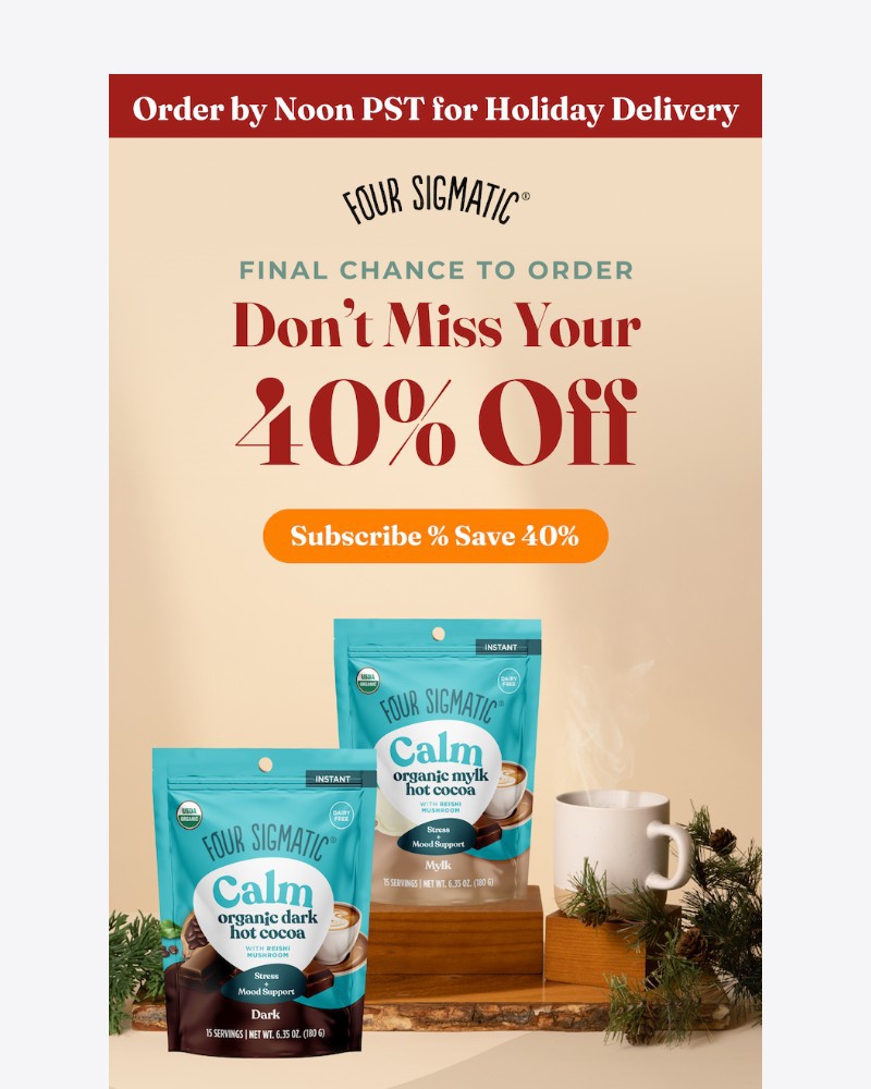 Screenshot of email sent to a Four Sigmatic Newsletter subscriber
