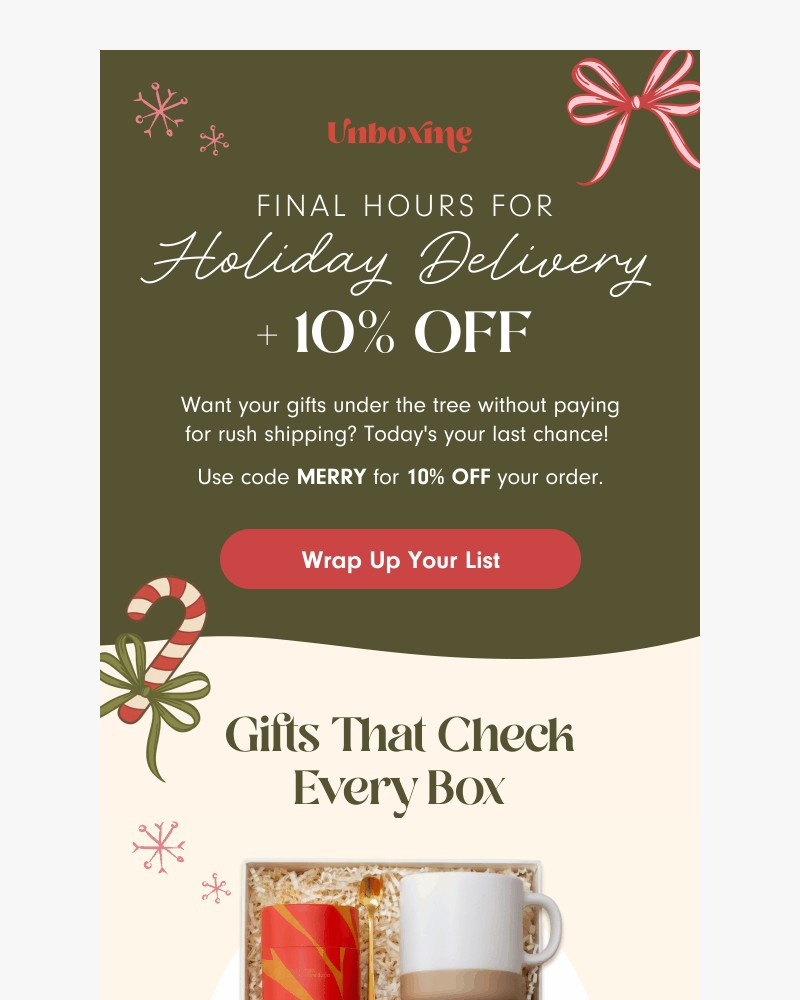 Screenshot of email sent to a Unboxme Newsletter subscriber