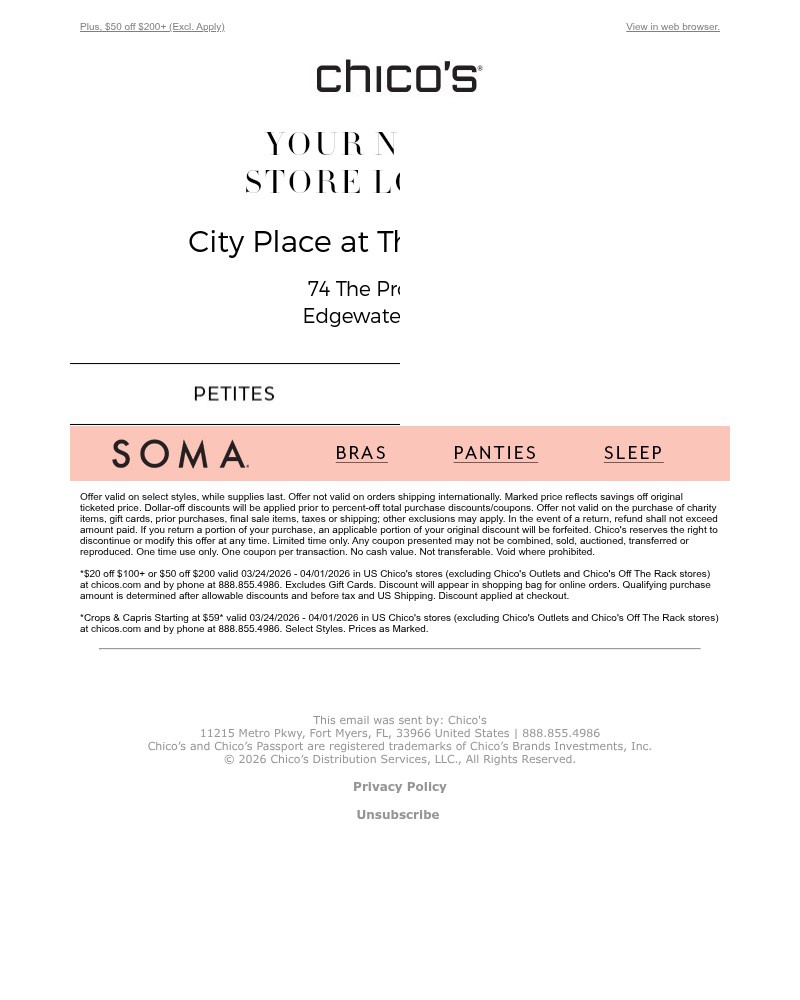 Screenshot of email sent to a Chico’s Newsletter subscriber