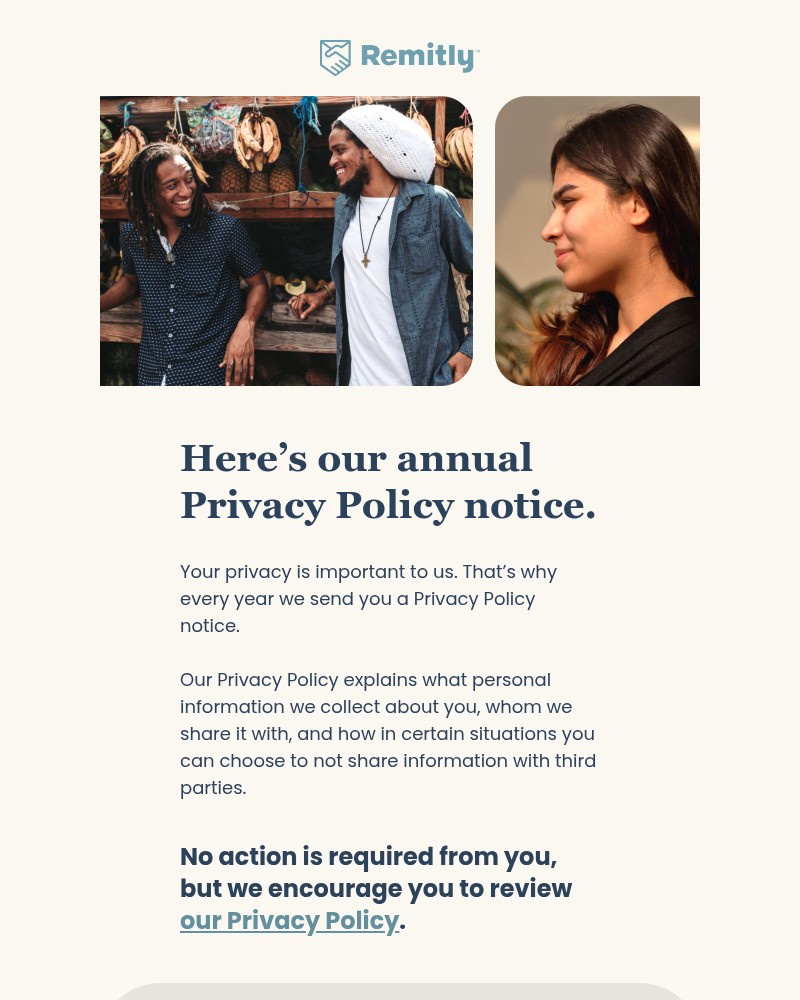 Screenshot of email sent to a Remitly Registered user