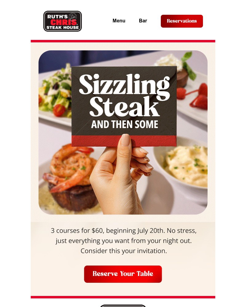 Screenshot of email sent to a Ruth’s Chris Newsletter subscriber