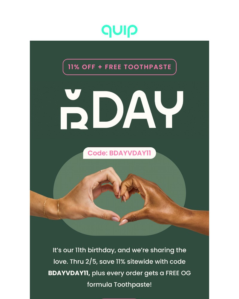 Screenshot of email sent to a Quip Newsletter subscriber