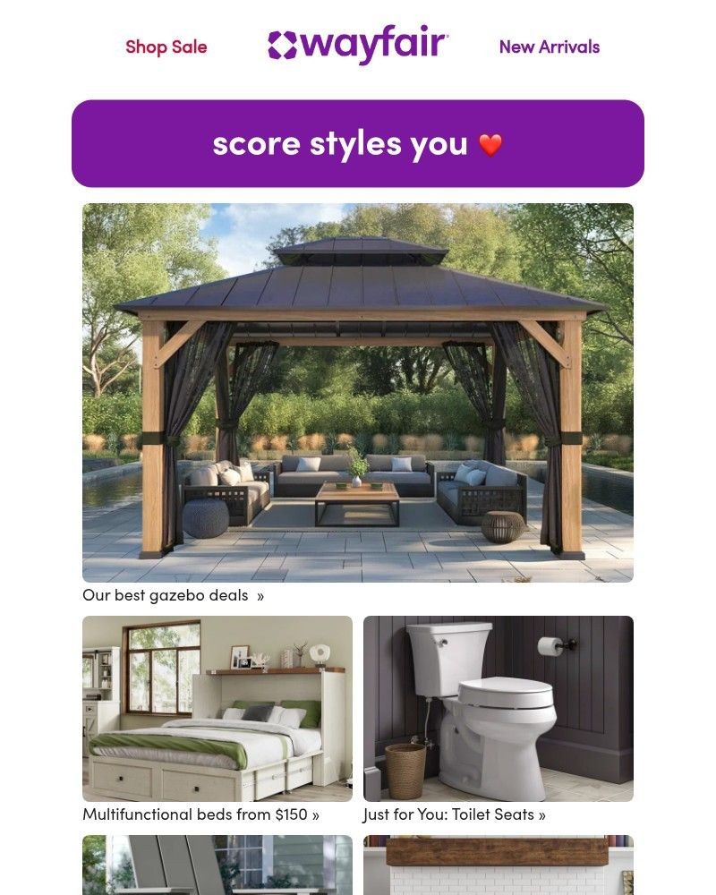 Screenshot of email sent to a Wayfair Newsletter subscriber
