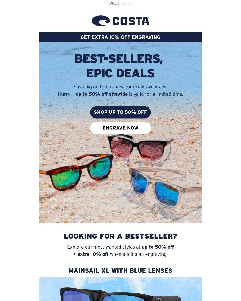 Screenshot of email sent to a Costa del Mar Newsletter subscriber