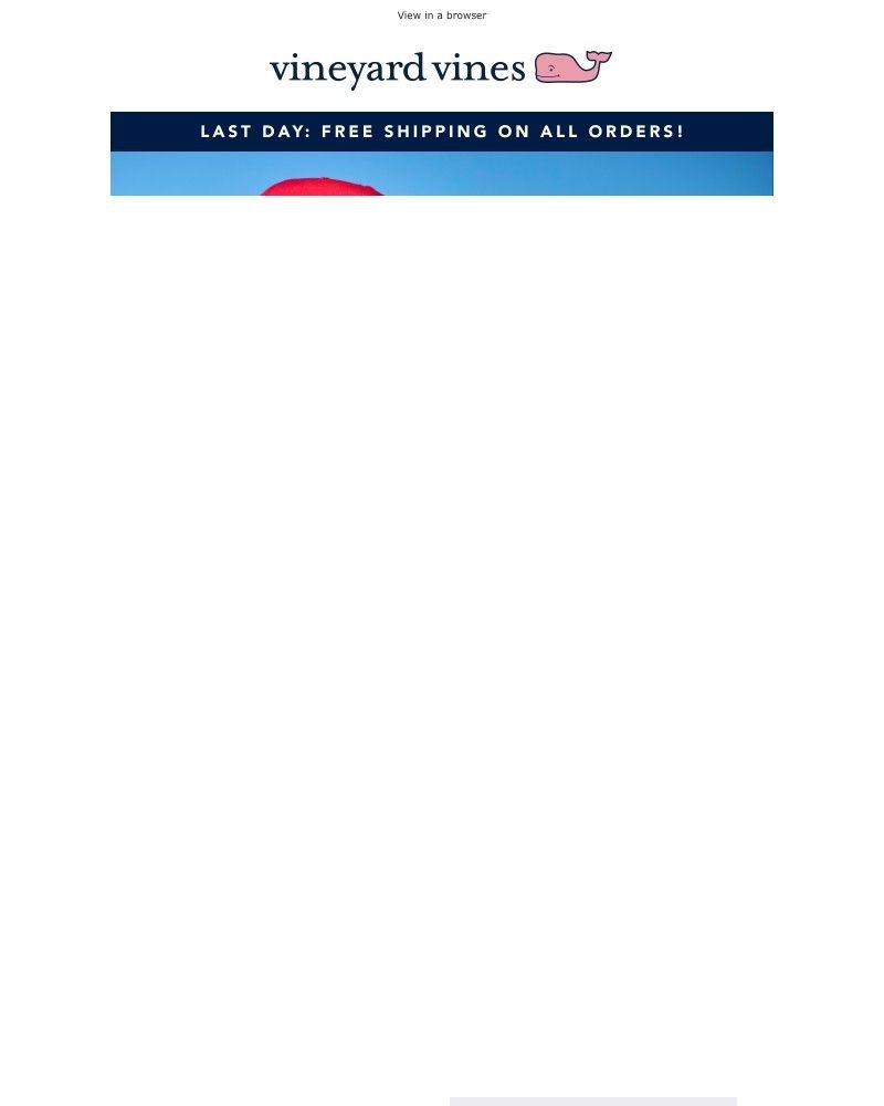 Screenshot of email sent to a Vineyard Vines Newsletter subscriber