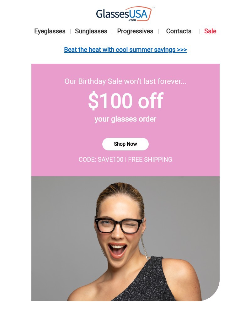 Screenshot of email sent to a Glasses USA Newsletter subscriber