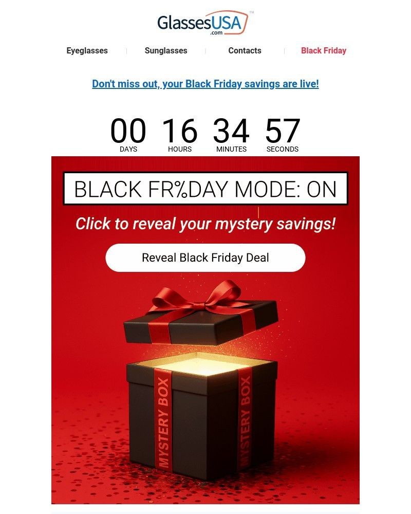 Screenshot of email sent to a Glasses USA Newsletter subscriber