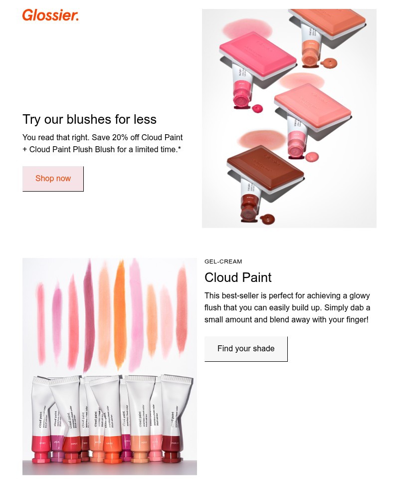 Screenshot of email sent to a Glossier Newsletter subscriber