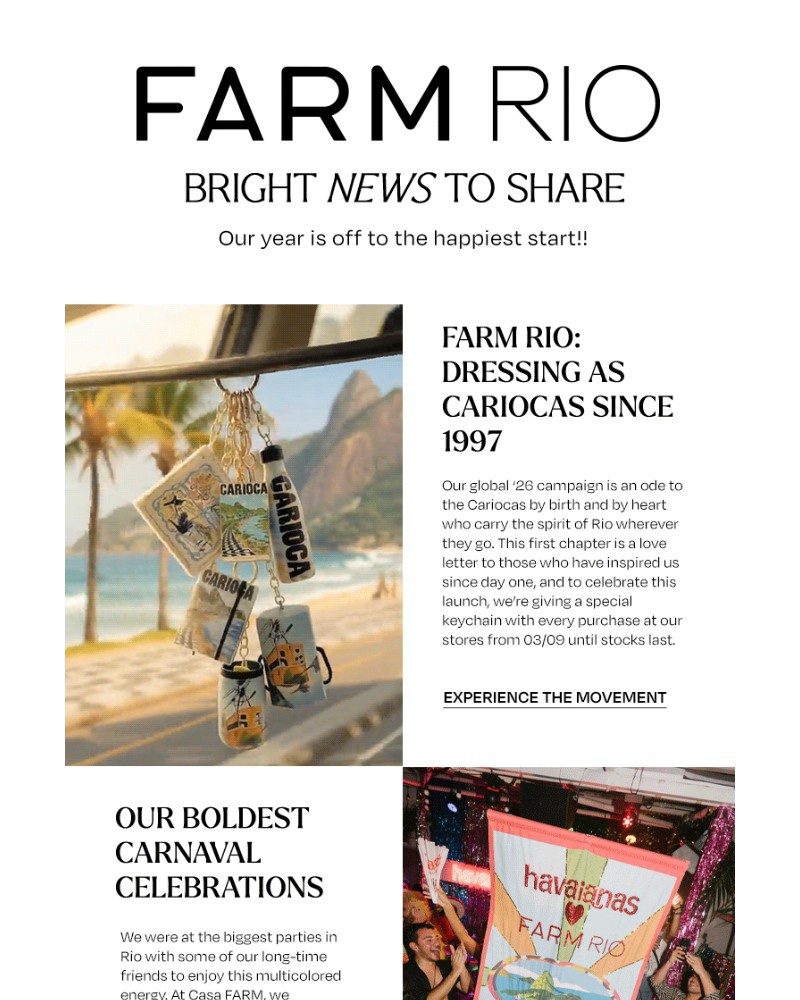 Screenshot of email sent to a Farm Rio Newsletter subscriber