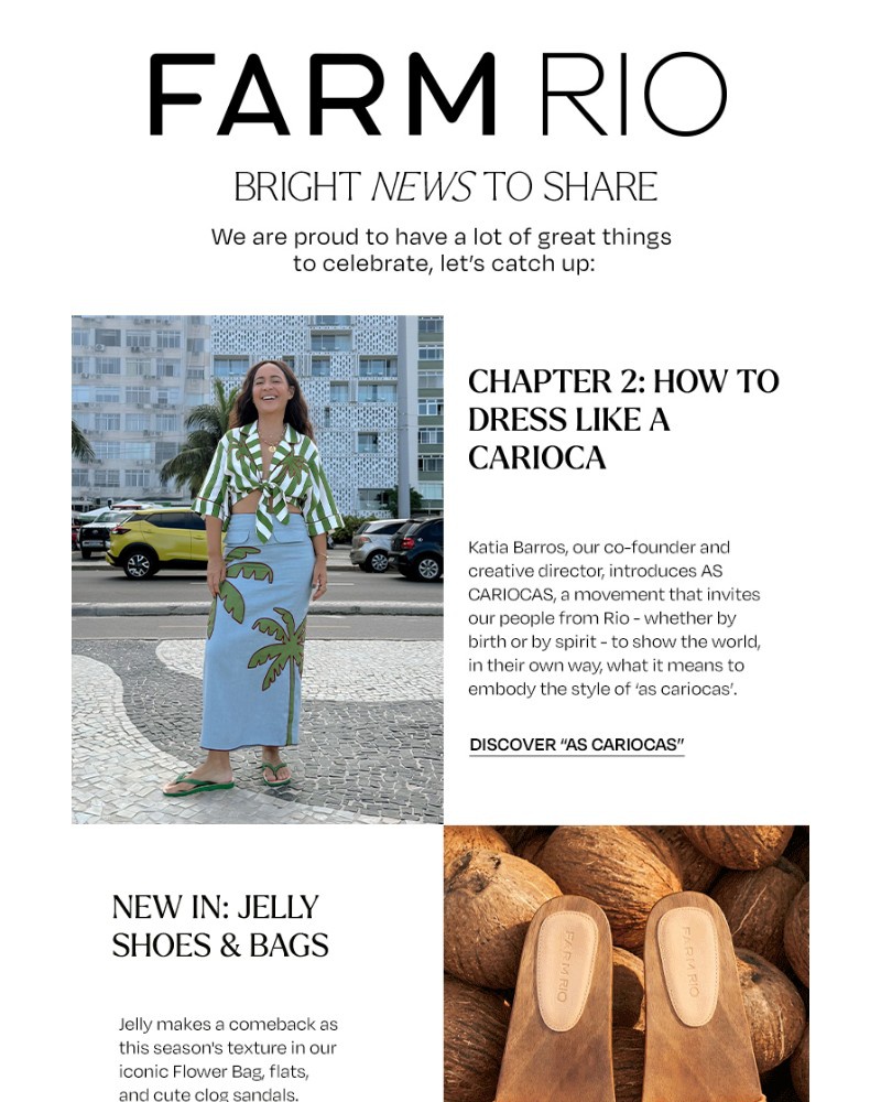 Screenshot of email sent to a Farm Rio Newsletter subscriber