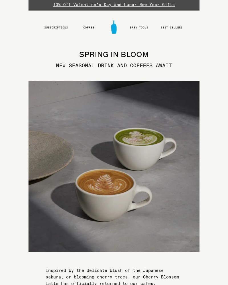 Screenshot of email sent to a Blue Bottle Coffee Newsletter subscriber