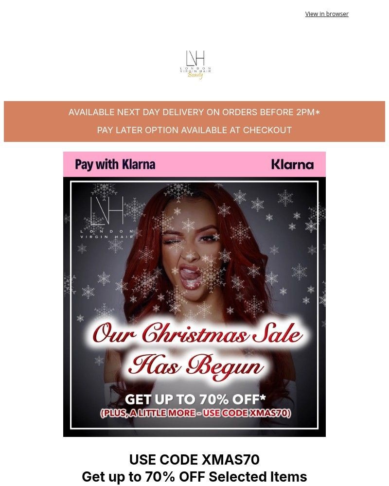 Screenshot of email sent to a London Virgin Hair Newsletter subscriber