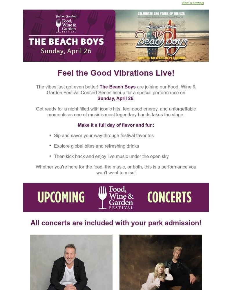 Screenshot of email sent to a Busch Gardens Newsletter subscriber