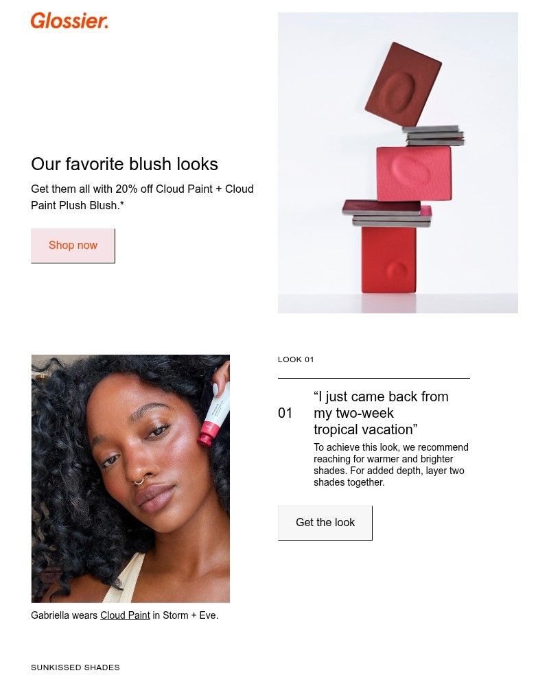 Screenshot of email sent to a Glossier Newsletter subscriber