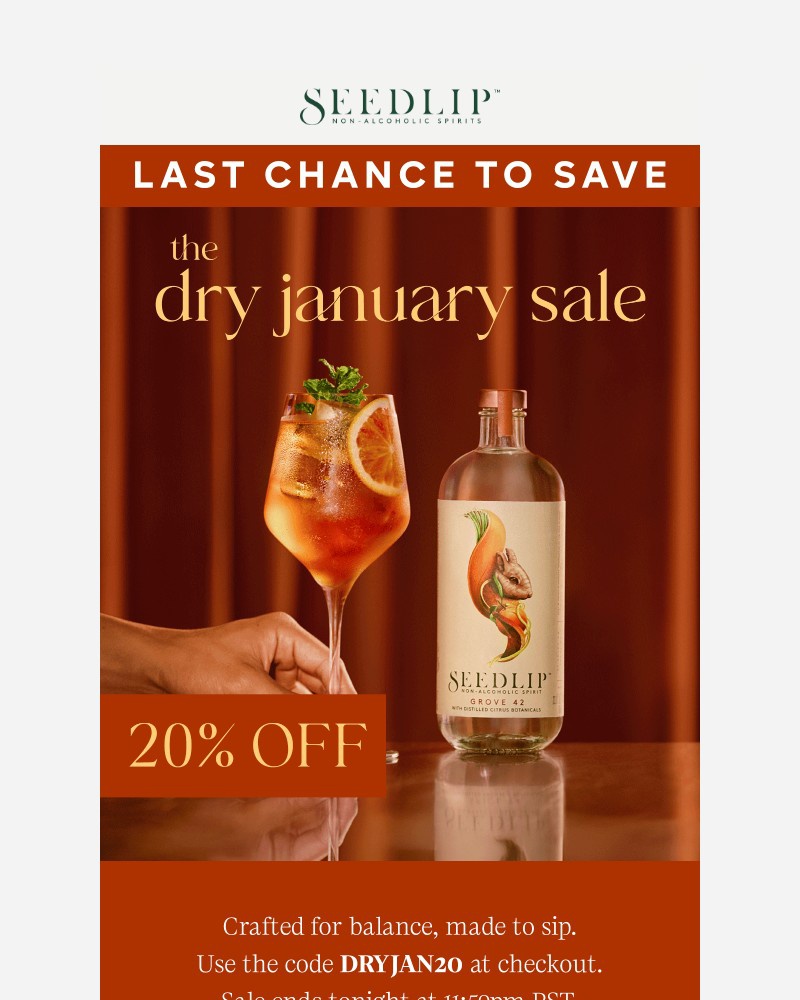 Screenshot of email sent to a Seedlip Newsletter subscriber